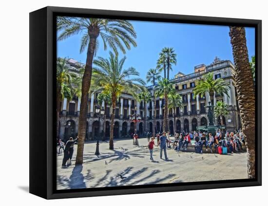 Placa Real in Barcelona with Palms and Sunshine-Markus Bleichner-Framed Stretched Canvas