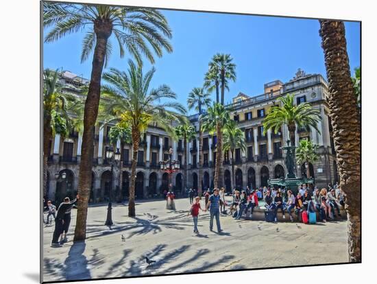 Placa Real in Barcelona with Palms and Sunshine-Markus Bleichner-Mounted Art Print