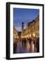 Placa, Stadun, Lit Up at Dusk with Cafes and People Walking, Dubrovnik, Croatia, Europe-John Miller-Framed Photographic Print