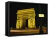 Place Charles De Gaulle Street Sign and the Arc De Triomphe Illuminated at Night, Paris, France-Rainford Roy-Framed Stretched Canvas