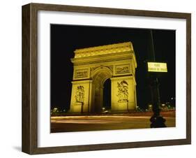 Place Charles De Gaulle Street Sign and the Arc De Triomphe Illuminated at Night, Paris, France-Rainford Roy-Framed Photographic Print