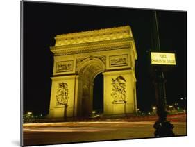 Place Charles De Gaulle Street Sign and the Arc De Triomphe Illuminated at Night, Paris, France-Rainford Roy-Mounted Photographic Print