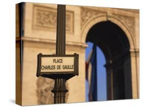 Place Charles De Gaulle Street Sign and the Arc De Triomphe, Paris, France, Europe-null-Stretched Canvas