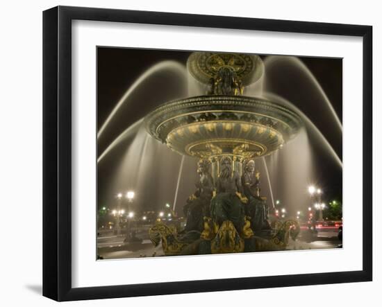 Place De La Concorde Fountains at Night, Paris, France, Europe-Pitamitz Sergio-Framed Photographic Print