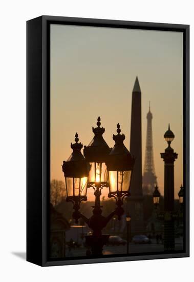 Place de la Concorde, Obelisk, Eiffel Tower, Paris, France-David Barnes-Framed Stretched Canvas