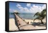 Placencia, Belize. Roberts Grove Resort, Pier Leads from Beach to Bar-Trish Drury-Framed Stretched Canvas