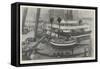 Placing a 67-Ton Gun (13.5) in the Fore Turret of HMS Trafalgar, Port Guard-Ship at Portsmouth-null-Framed Stretched Canvas