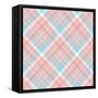 Plaid Check. All over Fabric Print in Pale Red, Pink, White and Blue. Seamless Texture for Home Dec-Anya D-Framed Stretched Canvas