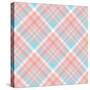 Plaid Check. All over Fabric Print in Pale Red, Pink, White and Blue. Seamless Texture for Home Dec-Anya D-Stretched Canvas