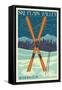 Plain Valley, Washington - Crossed Skis - Letterpress-Lantern Press-Framed Stretched Canvas