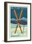 Plain Valley, Washington - Crossed Skis - Letterpress-Lantern Press-Framed Art Print