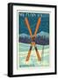 Plain Valley, Washington - Crossed Skis - Letterpress-Lantern Press-Framed Art Print