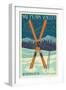 Plain Valley, Washington - Crossed Skis - Letterpress-Lantern Press-Framed Art Print