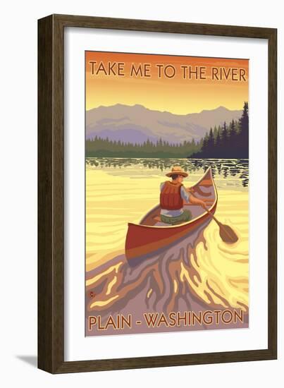 Plain, Washington - Canoe Scene-Lantern Press-Framed Art Print