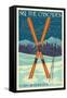 Plain, Washington - Crossed Skis-Lantern Press-Framed Stretched Canvas