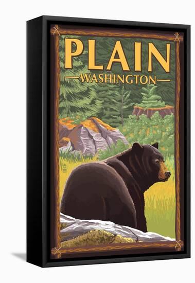 Plain, Washinton - Black Bear in Forest-Lantern Press-Framed Stretched Canvas