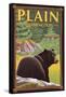 Plain, Washinton - Black Bear in Forest-Lantern Press-Framed Stretched Canvas
