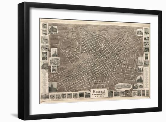 Plainfield, New Jersey - Panoramic Map-Lantern Press-Framed Art Print