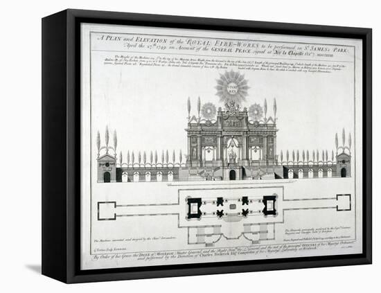 Plan and Elevation of the Royal Fireworks to Be Performed in St James's Park, London, 1749-George Vertue-Framed Stretched Canvas