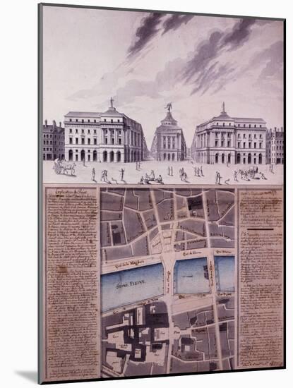 Plan d'une place publique et vue perspective des bâtiments-Pierre Marin Giraud-Mounted Giclee Print