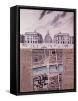 Plan d'une place publique et vue perspective des bâtiments-Pierre Marin Giraud-Framed Stretched Canvas