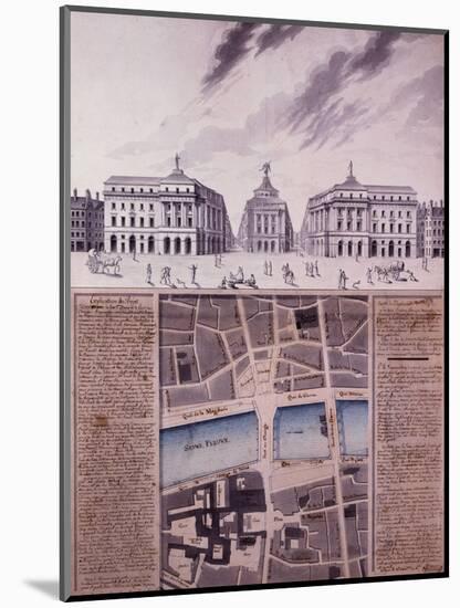 Plan d'une place publique et vue perspective des bâtiments-Pierre Marin Giraud-Mounted Giclee Print