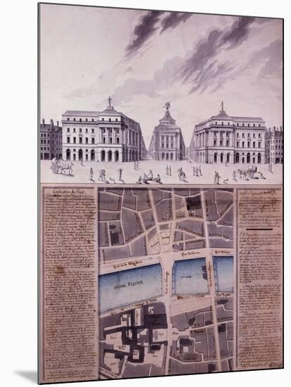 Plan d'une place publique et vue perspective des bâtiments-Pierre Marin Giraud-Mounted Giclee Print