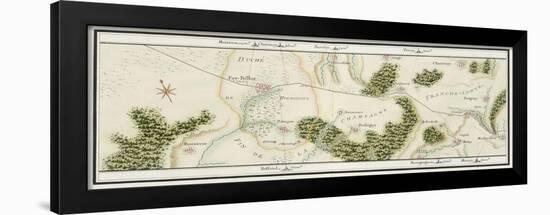 Plan de la route de Paris à Huningue par Troyes et Belfort-null-Framed Giclee Print