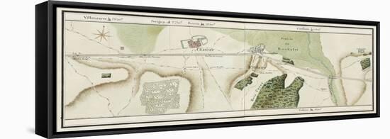 Plan de la route de Paris à Huningue par Troyes et Belfort-null-Framed Stretched Canvas