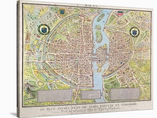 Plan de La Tapisserie, Map of Paris, Originally a Tapestry Made in circa 1570, 1818-Caroline Naudet-Stretched Canvas