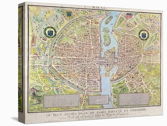 Plan de La Tapisserie, Map of Paris, Originally a Tapestry Made in circa 1570, 1818-Caroline Naudet-Stretched Canvas