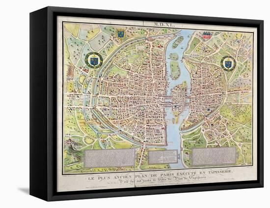 Plan de La Tapisserie, Map of Paris, Originally a Tapestry Made in circa 1570, 1818-Caroline Naudet-Framed Stretched Canvas