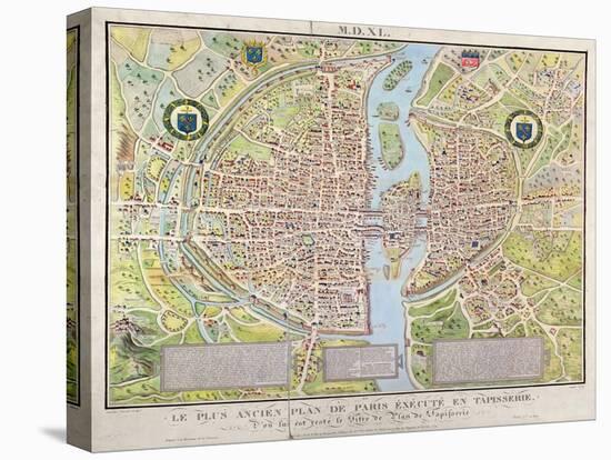 Plan de La Tapisserie, Map of Paris, Originally a Tapestry Made in circa 1570, 1818-Caroline Naudet-Stretched Canvas