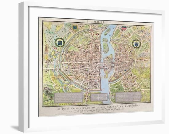 Plan de La Tapisserie, Map of Paris, Originally a Tapestry Made in circa 1570, 1818-Caroline Naudet-Framed Giclee Print