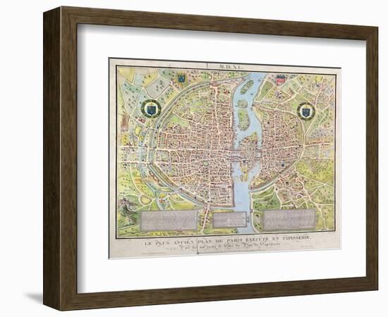 Plan de La Tapisserie, Map of Paris, Originally a Tapestry Made in circa 1570, 1818-Caroline Naudet-Framed Premium Giclee Print