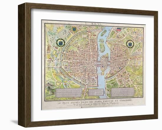 Plan de La Tapisserie, Map of Paris, Originally a Tapestry Made in circa 1570, 1818-Caroline Naudet-Framed Giclee Print