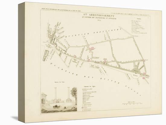 Plan de Paris, arrondissements en 1834: VIIIème arrondissement Quartier du Faubourg Saint-Antoine-Aristide-Michel Perrot-Stretched Canvas