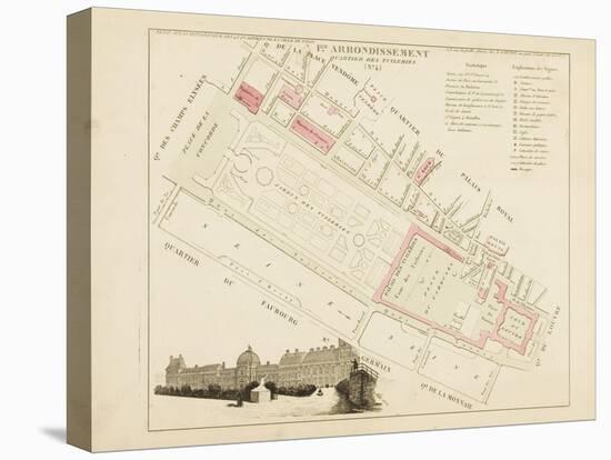 Plan de Paris par arrondissements en 1834 : Ier arrondissement Quartier des Tuileries-Aristide-Michel Perrot-Stretched Canvas