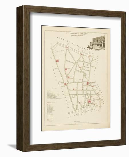 Plan de Paris par arrondissements en 1834 : IIème arrondissement Quartier de la Chaussée d'Antin-Aristide-Michel Perrot-Framed Giclee Print