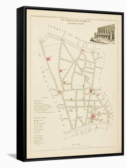Plan de Paris par arrondissements en 1834 : IIème arrondissement Quartier de la Chaussée d'Antin-Aristide-Michel Perrot-Framed Stretched Canvas