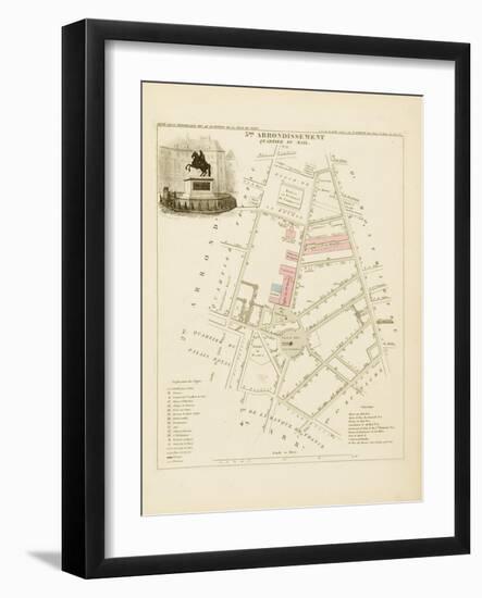 Plan de Paris par arrondissements en 1834 : IIIème arrondissement Quartier du Mail-Aristide-Michel Perrot-Framed Giclee Print