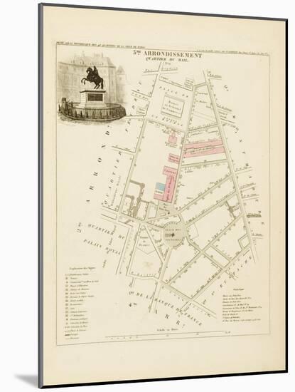 Plan de Paris par arrondissements en 1834 : IIIème arrondissement Quartier du Mail-Aristide-Michel Perrot-Mounted Giclee Print