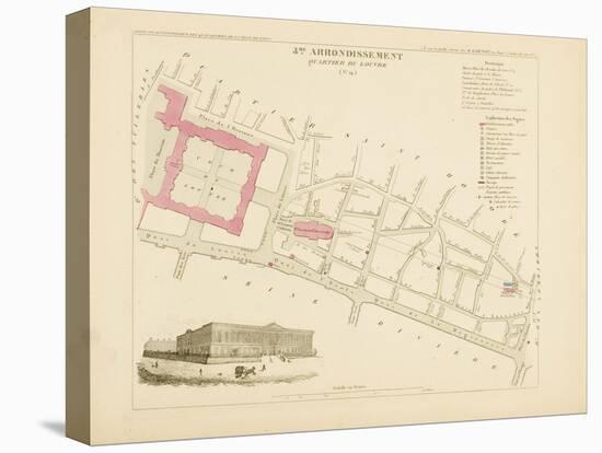 Plan de Paris par arrondissements en 1834 : IV ème arrondissement Quartier du Louvre-Aristide-Michel Perrot-Stretched Canvas