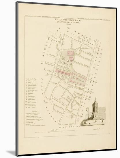 Plan de Paris par arrondissements en 1834 : IVème arrondissement Quartier des marchés-Aristide-Michel Perrot-Mounted Giclee Print