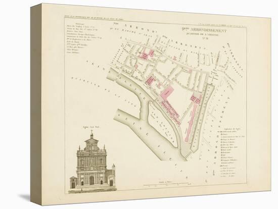 Plan de Paris par arrondissements en 1834 : IXème arrondissement Quartier de l'Arsenal-Aristide-Michel Perrot-Stretched Canvas