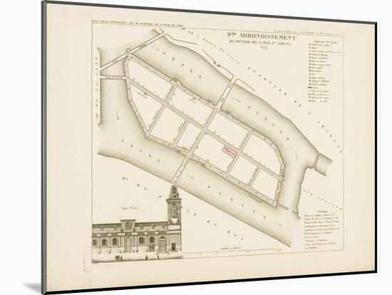 Plan de Paris par arrondissements en 1834 : IXème arrondissement Quartier de l'île Saint-Louis-Aristide-Michel Perrot-Mounted Giclee Print