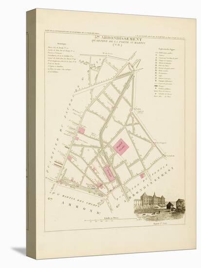 Plan de Paris par arrondissements en 1834 : Vème arrondissement Quartier de la Porte Saint-Martin-Aristide-Michel Perrot-Stretched Canvas