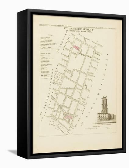 Plan de Paris par arrondissements en 1834 : VI ème arrondissement Quartier des Lombards-Aristide-Michel Perrot-Framed Stretched Canvas