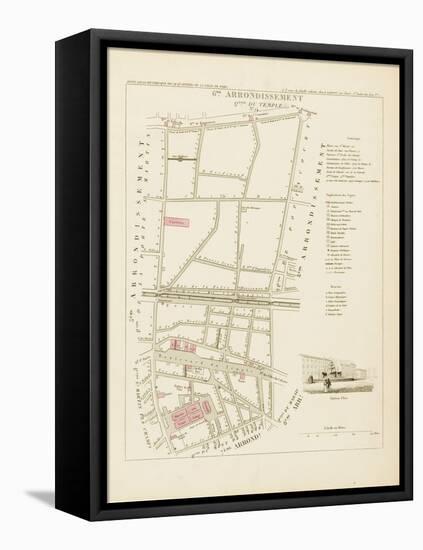 Plan de Paris par arrondissements en 1834 : VIème arrondissement Quartier du Temple-Aristide-Michel Perrot-Framed Stretched Canvas