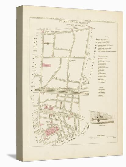 Plan de Paris par arrondissements en 1834 : VIème arrondissement Quartier du Temple-Aristide-Michel Perrot-Stretched Canvas